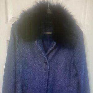 Banana Republic Dark Blue Pea Coat with Faux Fur Collar XL